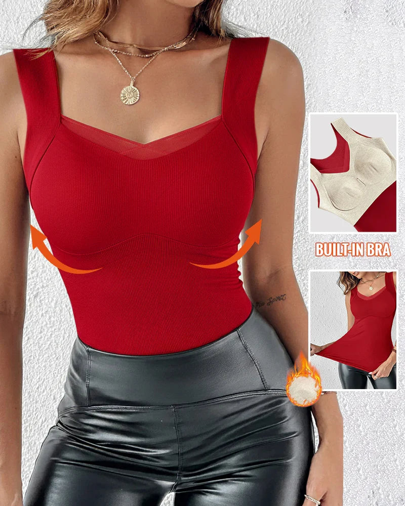 Sheer Mesh V-Neck Tank with Built-In Bra