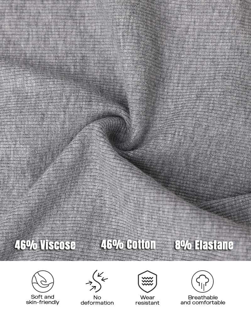 Notch Neck Ribbed Long-Sleeve with Built-In Bra